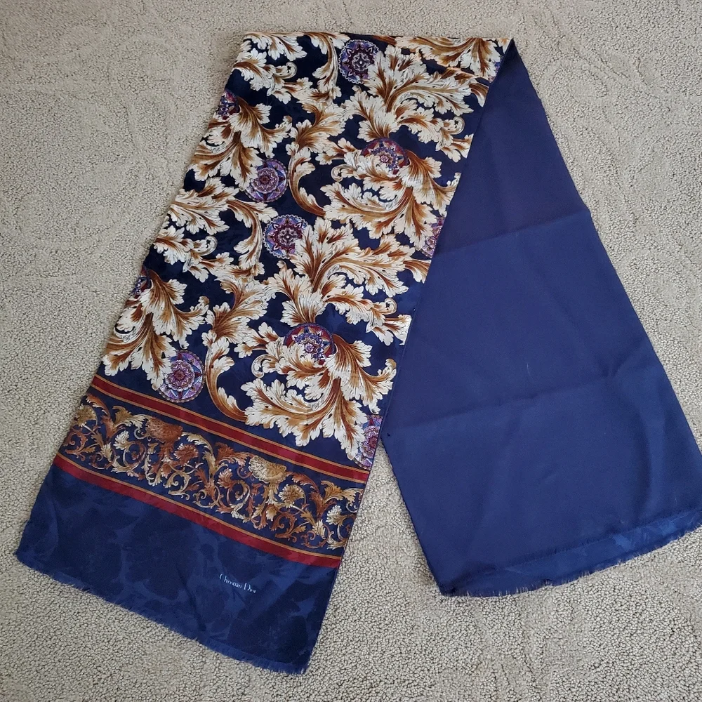 Christian Dior Reversible Paisley And Blue Silk Wool Scarf